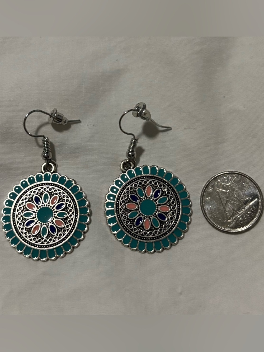 Boho Teal Multi-Color Enamel Mandala Drop Earrings - Women Jewelry